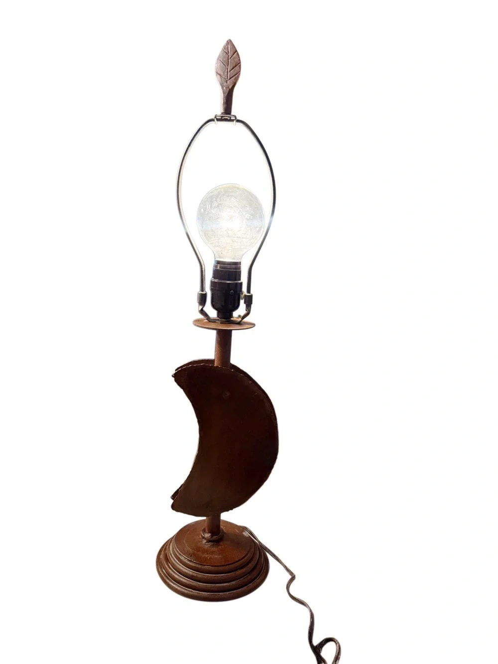 Rustic wrought iron metal industrial folk art Crescent Moon celestial table Lamp